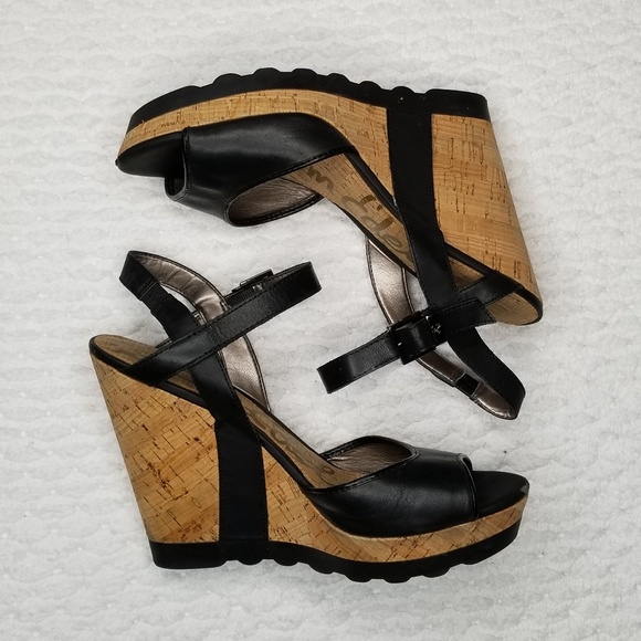 Sam Edelman Shoes - Sam Edelman Wedges Black Leather Upper Size 9